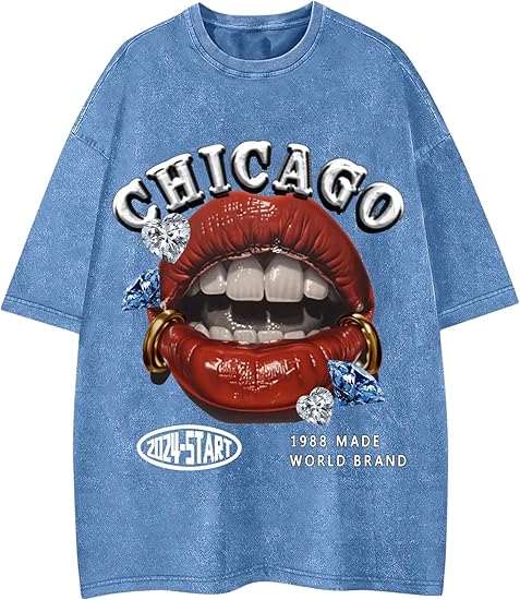 WDIRARA Men's Lip Graphic Tees Vintage Hipster Hip Hop Crew Neck Y2k T-Shirt Streetwear Top