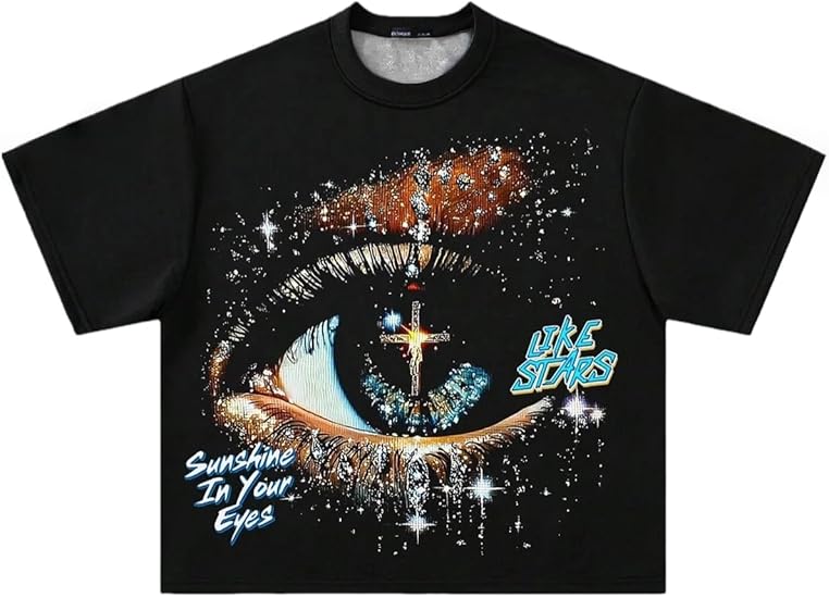 Y2K Graphic Tee Eye Print Streetwear Crop Short Sleeve T Shirt Retro Outfit Hip Hop Summer Top Regular Fit