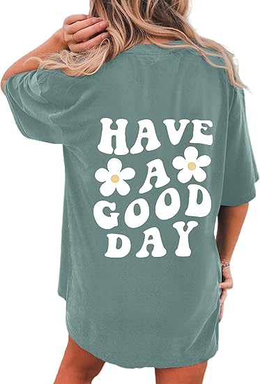 CSDAJIO Women's Trendy Oversized T Shirt Graphic Tee Crewneck Short Sleeve Loose Cute Going Out Summer Tops