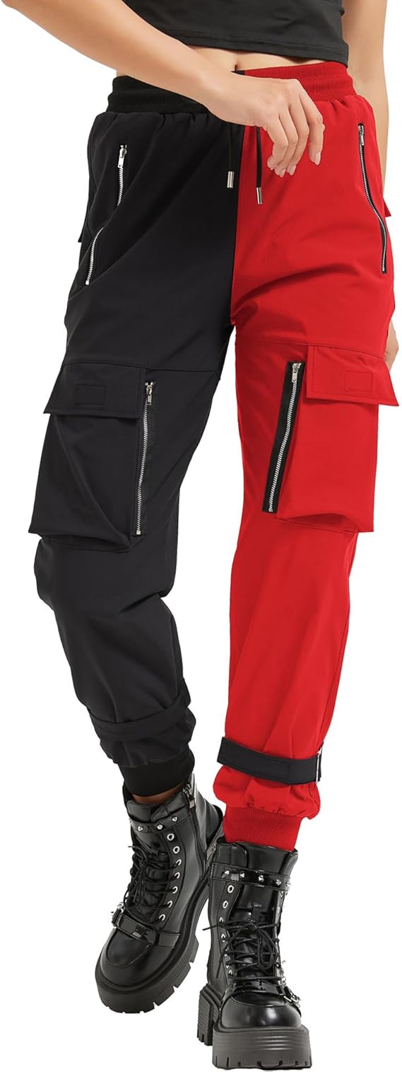 Black Cargo Pants Women Loose Chained Multi-Pocket Multi-Zip Punk Goth Pants