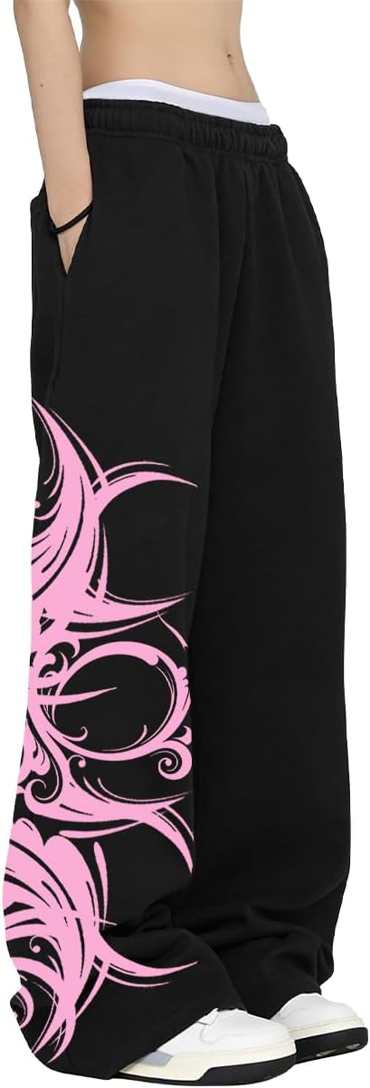 Women Streetwear Sweatpants Drawstring Elastic Waist Loose Wide Leg Joggers Y2k Star Print Pants Harajuku Trousers