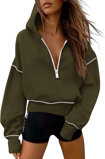 Women's 2026 Fall Hooded Sweatshirts Long Sleeve Half Zip Cropped Hoodies Pullover Winter Fashion Clothes